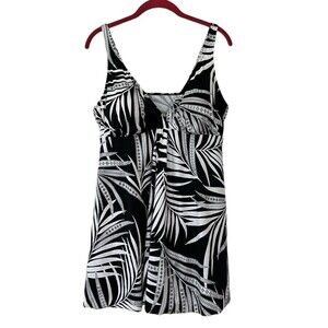 Penbrooke by Longitude Split Swim Dress NEW Black White Size 18W